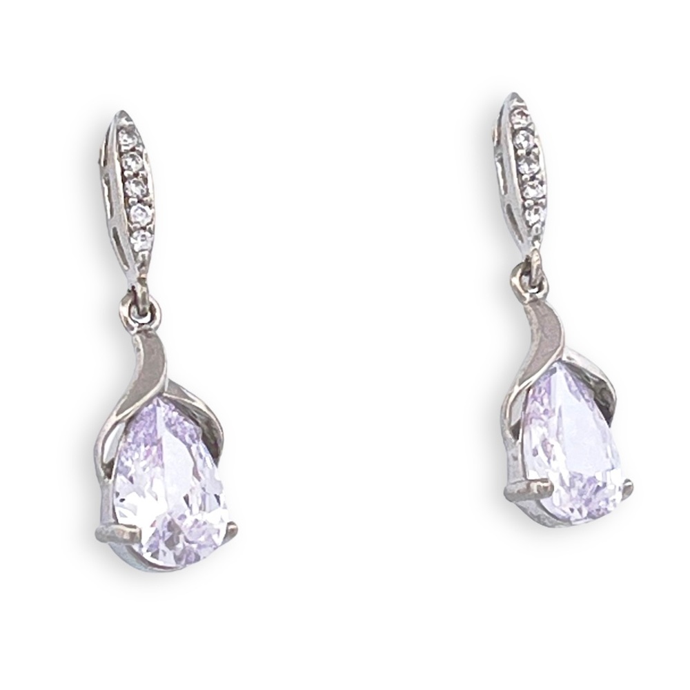 NWT - Vieste Crystal Drop Earrings Silver-Toned with Faceted Crystal Teardrops - Picture 4 of 5